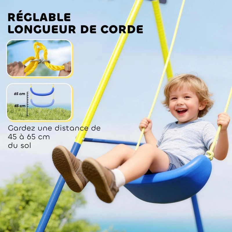 AIYAPLAY Balançoire Portique Enfants 4-en-1, avec Balançoire Nid, Panier de Basket et Cage de Football, Aire de Jeux, Multicolore