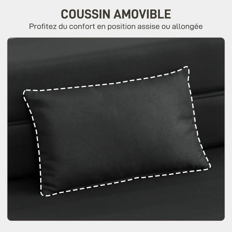 HOMCOM Fauteuil convertible 1 place fauteuil lit pliant, coussin inclus, pour invités, salon, petit espace, charge 120 kg, noir