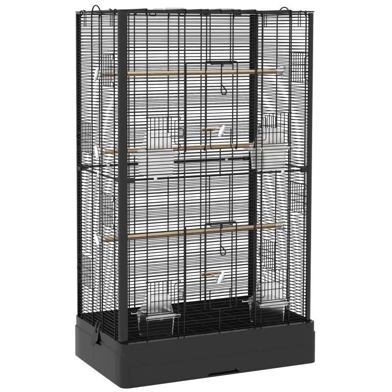 PawHut Cage à oiseaux volière avec portes perchoirs cage pour canaris perruches perroquets 61 x 36,5 x 98 cm noir