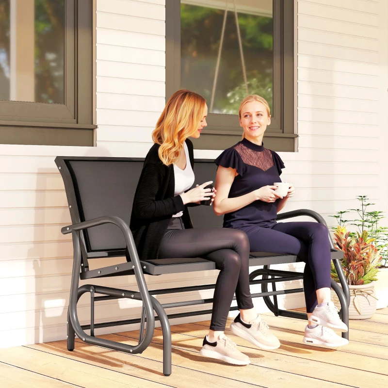 Outsunny Banc à Bascule de Jardin 2 Places Design Contemporain Grand Confort accoudoirs Assise et Dossier Ergonomique métal textilène Noir