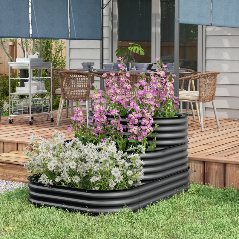 Outsunny Carré potager de jardin fond ouvert 3 étages pour herbes légumes fruits fleurs 158 x 109 x 82 cm gris