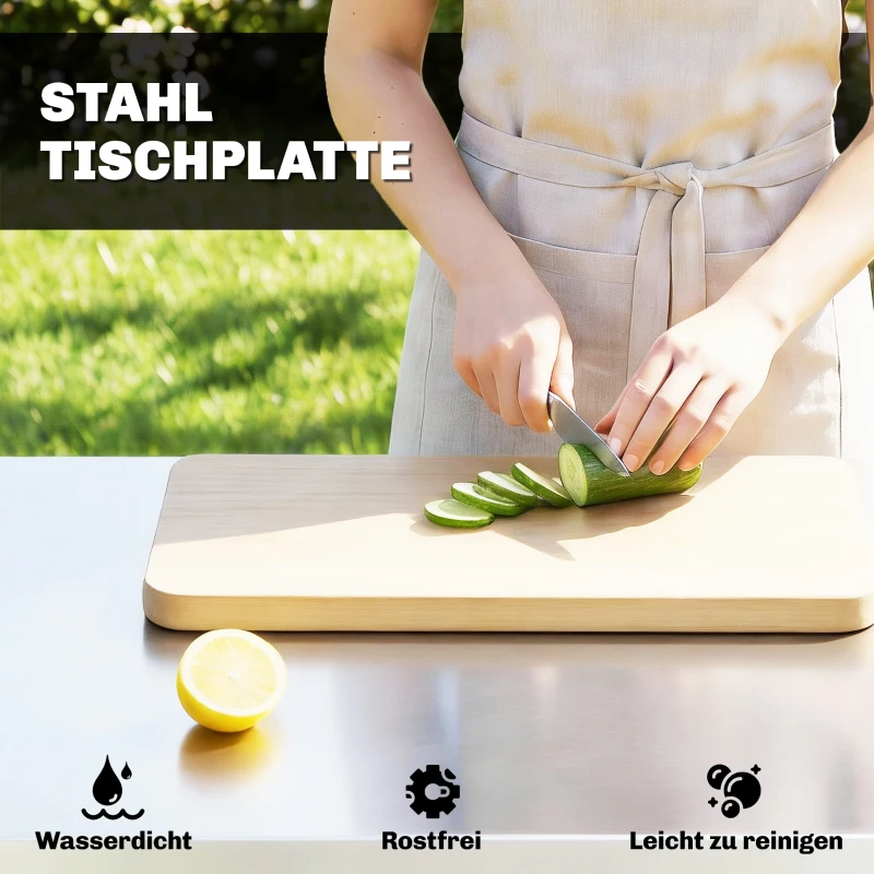 Outsunny Grillwagen 5-Etagen Grilltisch mit Edelstahl Arbeitsfläche verstellbar Regale Schublade Rollen Gewürzhalter Müllständer
