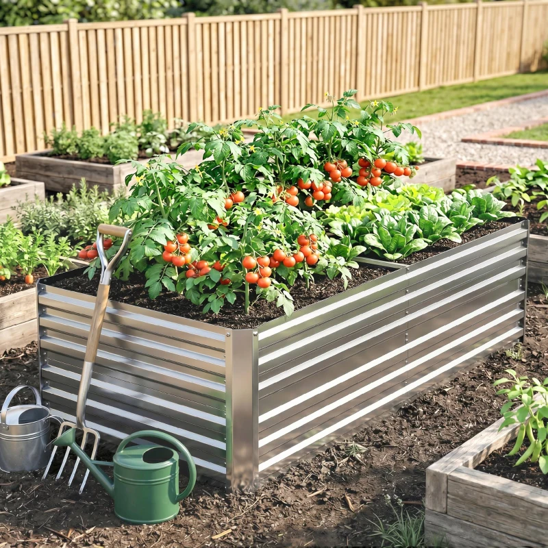 Outsunny Pflanzenkübel, Handliches Blumenbeet zum Anpflanzen, Hegen und Pflegen, Hochbeet, Stahl, Silber