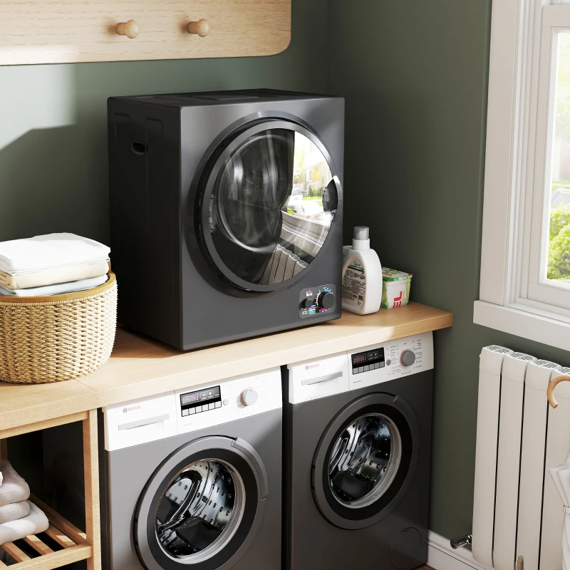 HOMCOM Sèche-linge électrique portable 850W, capacité 33L 4 modes de fonctionnement, acier inoxydable, 49 x 40,5 x 60 cm, noir