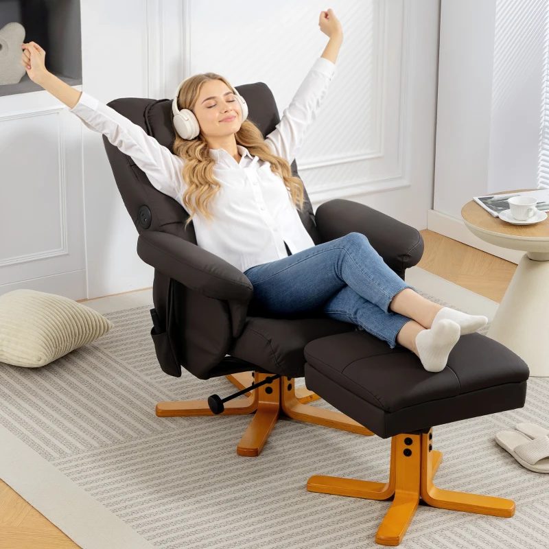 HOMCOM Fauteuil massant avec repose-pied, dossier inclinable jusqu'à 135°, coffre de rangement, télécommande