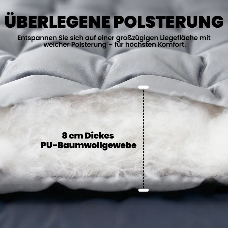 Outsunny Camping Isomatte faltbare 8cm Dick Campingmatratze mit rutschfester Hülle Gurten für Camping 200 x 80 cm Hellgrau