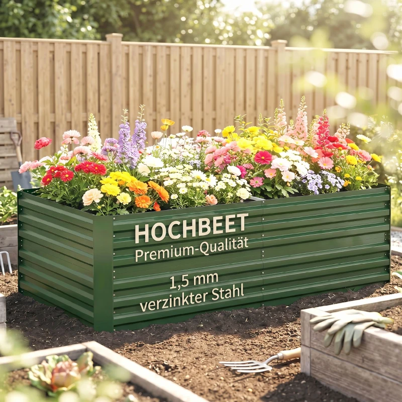 Outsunny Pflanzenkübel, Handliches Blumenbeet zum Anpflanzen, Hegen und Pflegen, Hochbeet, Stahl, Grün
