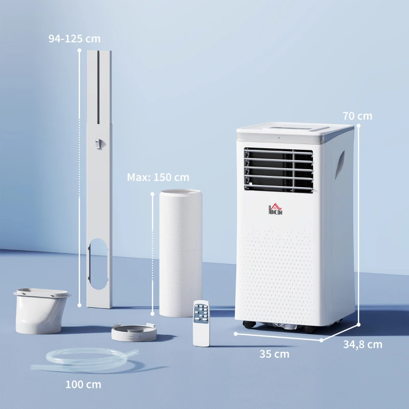 HOMCOM Climatiseur mobile 10000BTU, climatiseur portable 4 en 1 refroidissement déshumidificateur ventilateur mode nuit, blanc