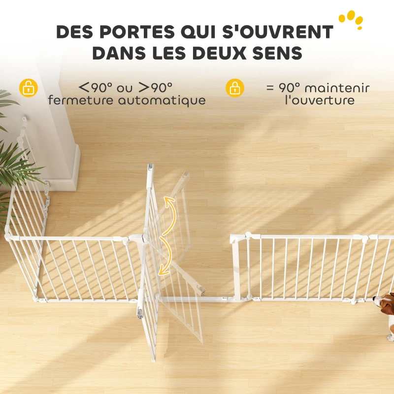 PawHut Barrière de sécurité en métal parc enclos pliable et modulable pour chien et enfant 6 panneaux 61 x 75 cm blanc