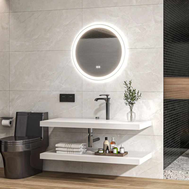 kleankin Miroir rond lumineux LED de salle de bain Ø 80 cm mural avec éclairage 3 couleurs interrupteur tactile 46W blanc argent