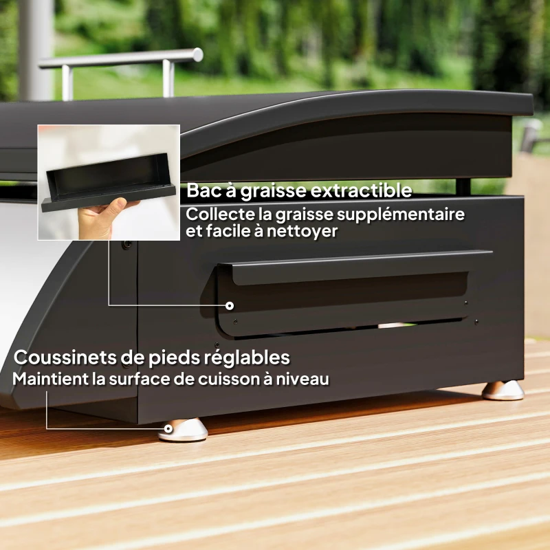 Outsunny Plancha gaz 3 brûleurs 7,5 kW, surface cuisson 61 x 35,5 cm avec couvercle, gaz liquéfié/propane, 63 x 47 x 25 cm noir