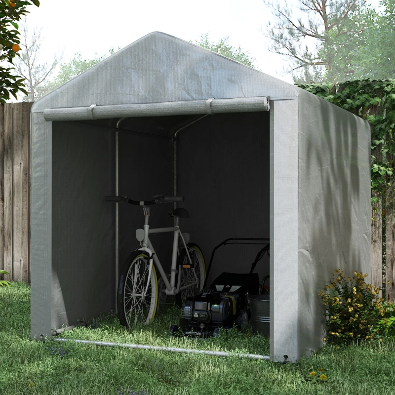 Outsunny Abri de jardin tente de stockage imperméable abri moto porte enroulable fermeture éclair, 160 x 218 x 172 cm, gris clair
