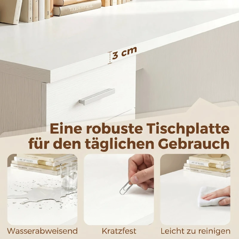 HOMCOM Computertafel met 4 laden en kast, 140 cm bureau voor werkkamer, witte houtlook