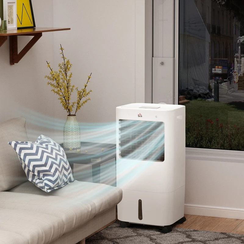 HOMCOM Refroidisseur d'air portable mobile par évaporation 3 en 1 oscillation, 3 vitesses, télécommande, minuterie 8H, blanc