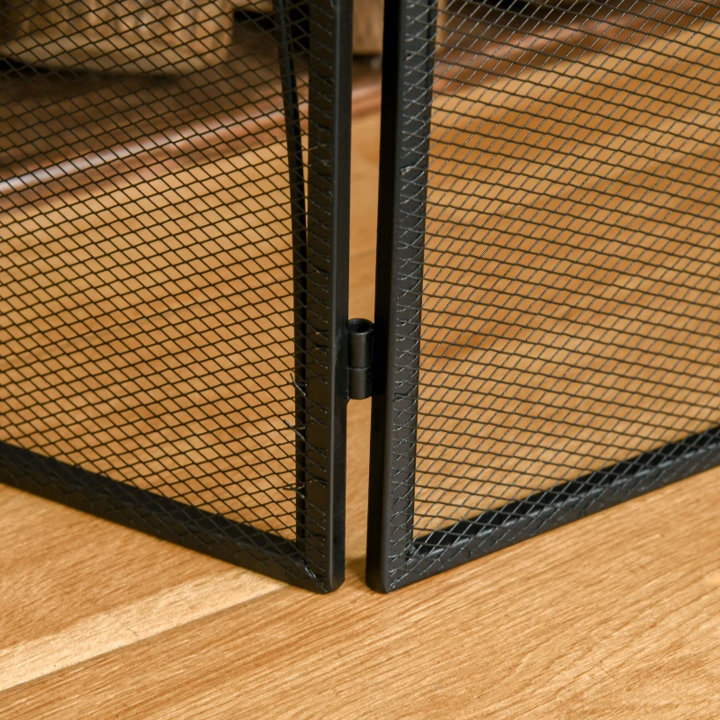 HOMCOM Funkenschutz für Kamine, dreifach faltbar, Metallstruktur, Beschichtung, 108x2x76 cm, Schwarz