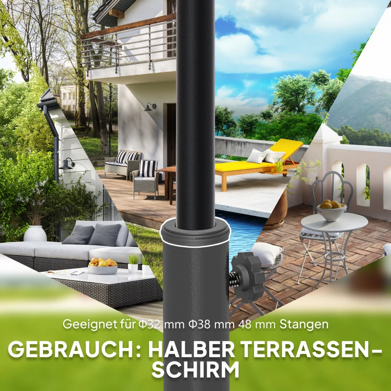 Outsunny Sonnenschirmständer aus Beton Schirmständer Halbrund Schirmhalter, Schirmgewicht für Sonnenschirm 32/38/48mm