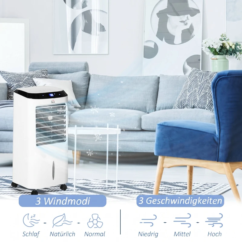 HOMCOM Răcitor 4 în 1 de 10L cu Umidificator, Timer 8h și Telecomandă, 38.2x31.6x76 cm, din ABS, Alb și Negru