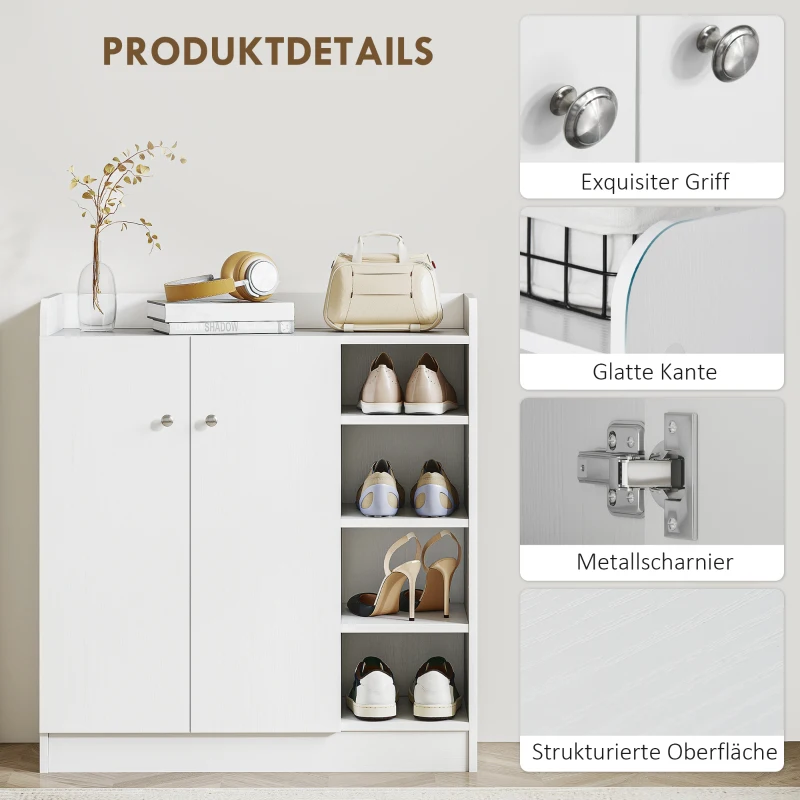 HOMCOM Schuhschrank Schuhkommode Schuhregal, 4 Regale. 1 Schrank, 83 cm x 30  cm x 90 cm, Weiß