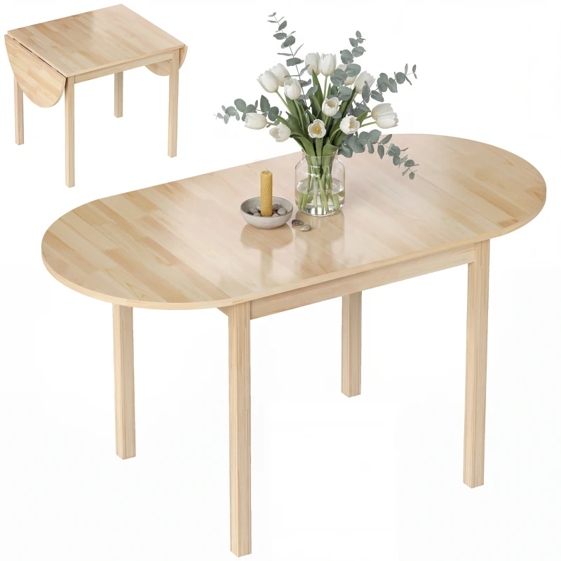 HOMCOM 4-6 Person Wooden Drop-Leaf Table - Natural Finish