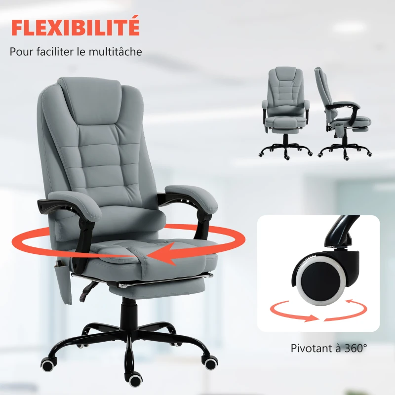 Vinsetto Fauteuil de bureau massant, chaise de bureau avec hauteur réglable, dossier inclinable et télécommande filaire, gris