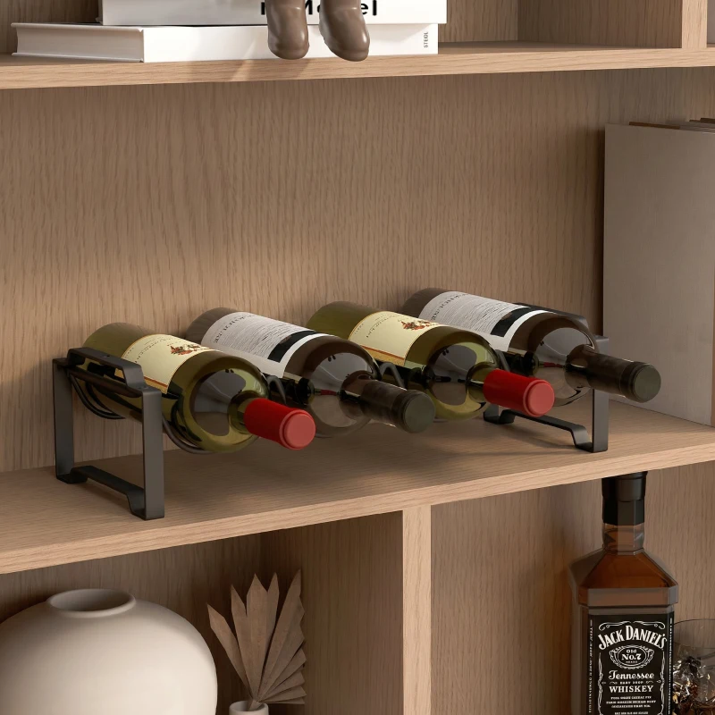 HOMCOM Suport pentru Sticle cu 4 Nivele Ondulate Stivabile pentru 16 Sticle, din Metal, 42,5x16,5x41 cm, Negru