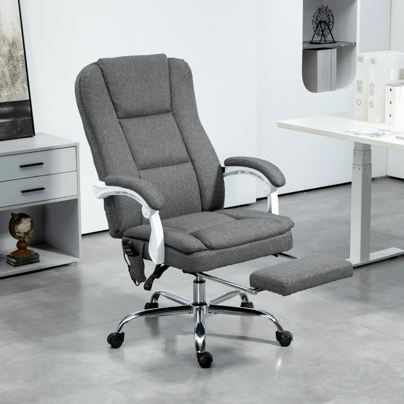 HOMCOM Fauteuil de bureau massant et chauffant chaise de bureau avec hauteur réglable dossier inclinable 66x60x113-121cm gris