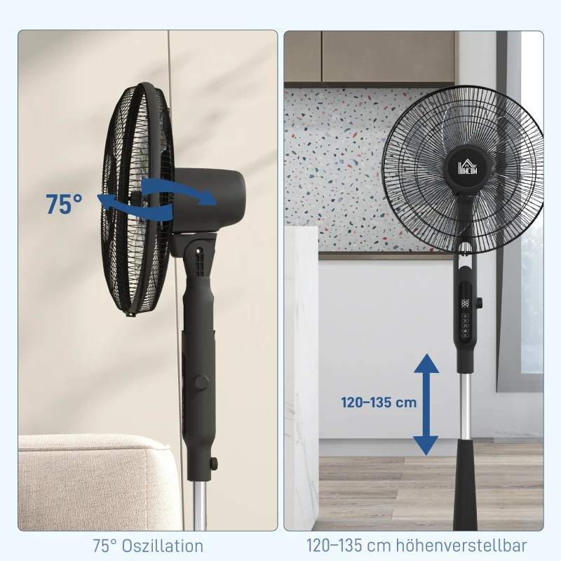 HOMCOM Standventilator leise mit Fernbedienung, 3 Modi, 28 Geschwindigkeiten, Mückenschutz & Oszillation, Schwarz
