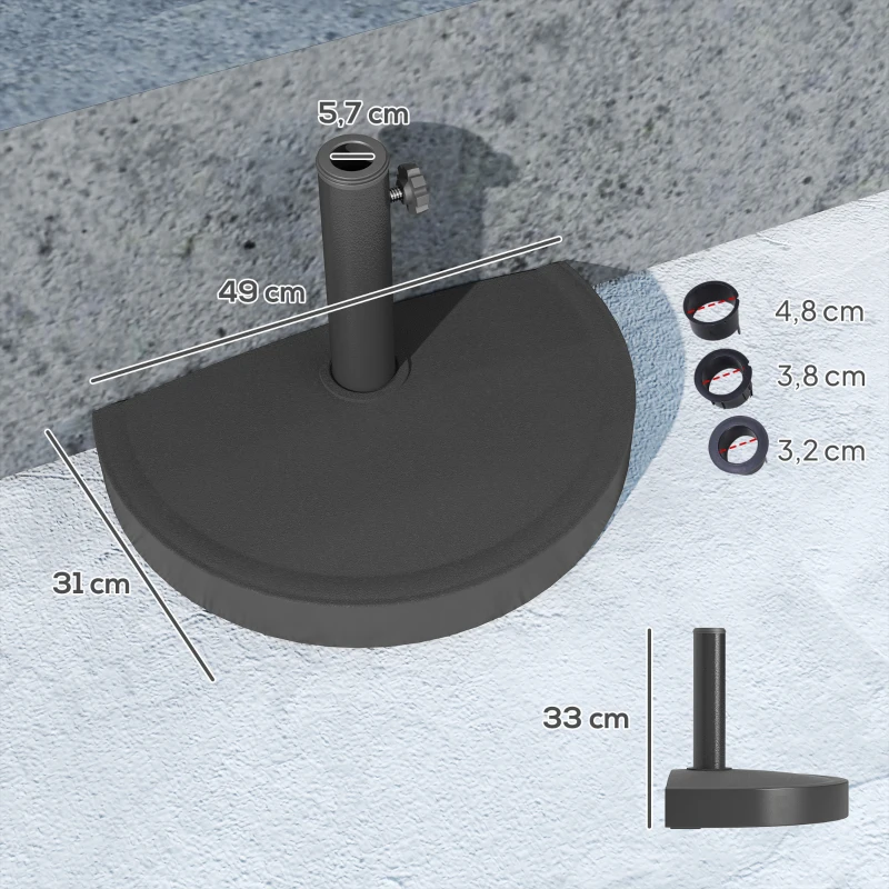 Outsunny Sonnenschirmständer aus Beton Schirmständer Halbrund Schirmhalter, Schirmgewicht für Sonnenschirm 32/38/48mm
