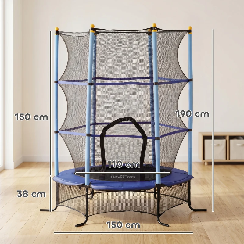 HOMCOM Trambulină Elastică pentru Copii Ø1,6x1,9 m cu Plasă de Siguranță și Stâlpi Căptușiți, Vârsta 3-10 Ani, Albastră