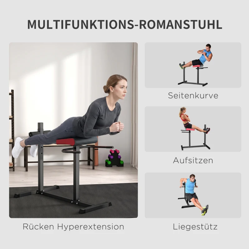 SPORTNOW Bauch- & Rückentrainer, Aktiviert Muskeln, 6 Beinrollenpositionen, Seitliche Griffe, Stahlrahmen