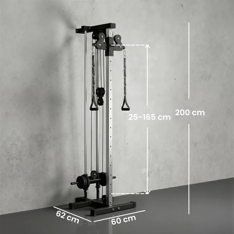 SPORTNOW Kraftstation höhenverstellbar 25-165 cm mit Dual-Pulley-Systemen Adaptern 62 x 60 x 200 cm Schwarz