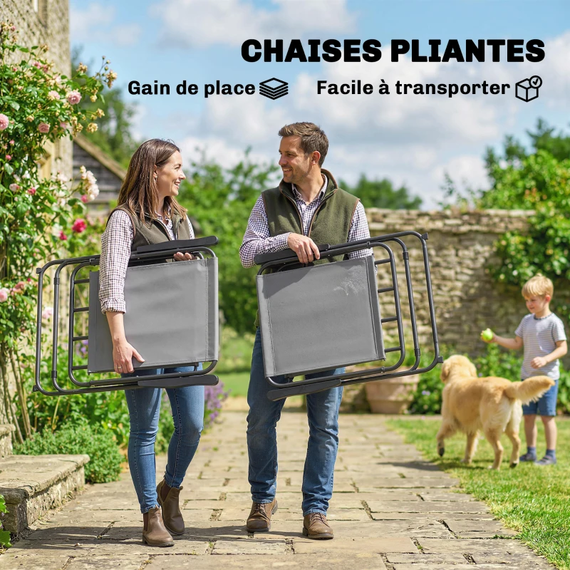 Outsunny Salon de jardin extérieur 8 pièces, table de jardin extérieure 6 chaises Pliantes parasol plateau en Verre Trempé, Gris