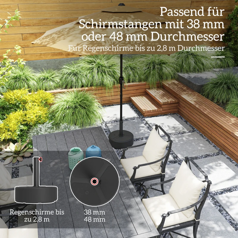 Outsunny Sonnenschirmständer aus HDPE Befüllbar Schirmständer 18kg/20kg mit Sand Wasser, Rund Schwarz