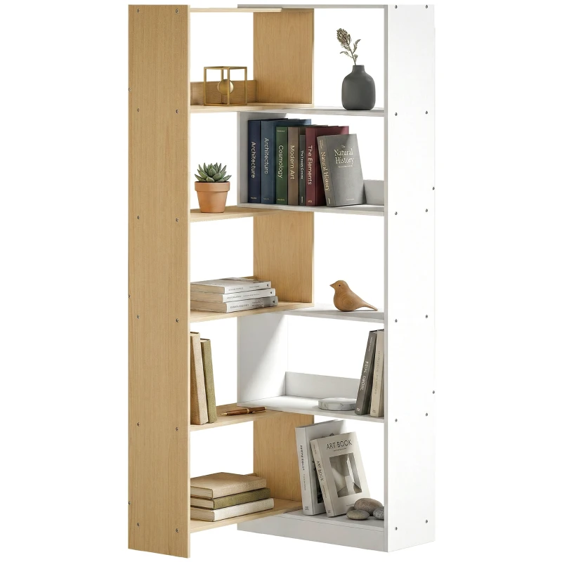 HOMCOM Estante Expansível 5 Níveis Estante para Livros Giratória 350° Largura Ajustável Convertível em L Reta ou Compacta 111,5x23,8x163,7 cm Madeira e Branco