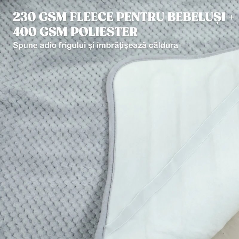 HOMCOM Pătură Electrică 160x140 cm cu 5 Nivele de Căldură și 2 Telecomenzi, din Pile și Poliester, Gri