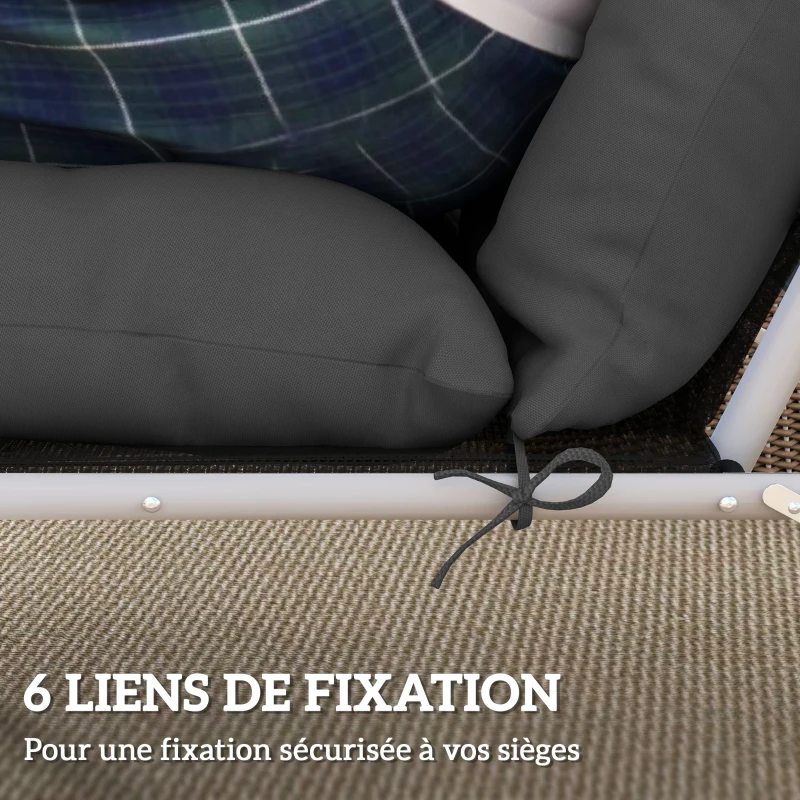 Outsunny Lot de 2 coussins de chaise longue coussin bain de soleil épais, confortable - 6 attaches, 190 x 56 x 10 cm, gris foncé