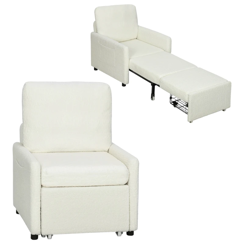 HOMCOM Fauteuil convertible 1 place, fauteuil-lit avec rangement caché, assise large et rembourrée, 72 x 85,5 x 91 cm, crème(m-11)