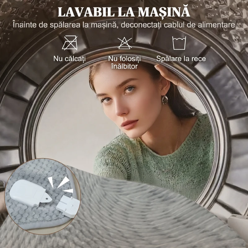 HOMCOM Pătură Electrică 160x140 cm cu 5 Nivele de Căldură și 2 Telecomenzi, din Pile și Poliester, Gri