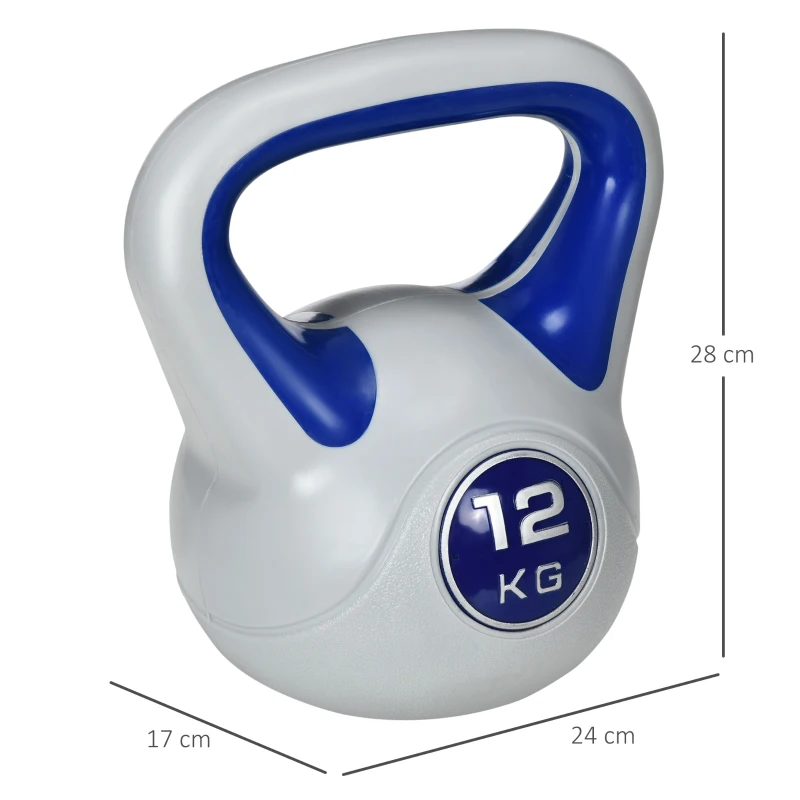 SPORTNOW Kettlebell 12 kg, haltère avec poignée ergonomique, haltère à boule, musculation, entraînement, 24 x 17 x 28 cm, bleu
