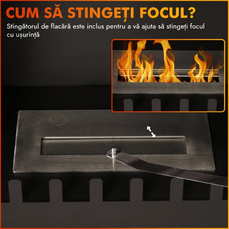 HOMCOM Șemineu pe Bioetanol din Oțel Inoxidabil cu Arzător de 0,9L pentru 3 Ore de Funcționare, 55x31x55cm, Negru