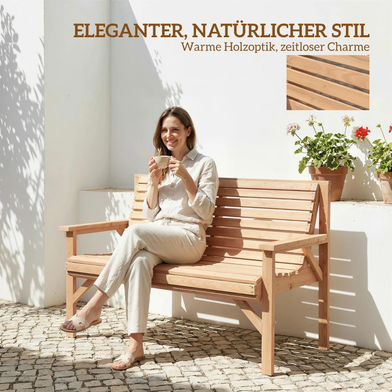Outsunny 2-Sitzer Gartenbank aus Holz, Lattenbank mit Arm- und Rückenlehne, Outdoor-Möbel für Balkon, Terrasse, Garten