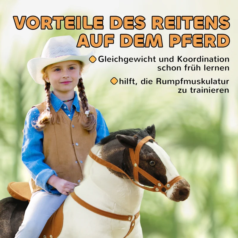 AIYAPLAY Schaukelpferd mit Soundeffekten, weiches Fell, für 3-8 Jahre, 85 x 28 x 60 cm, Braun/Cremeweiß(m-6)