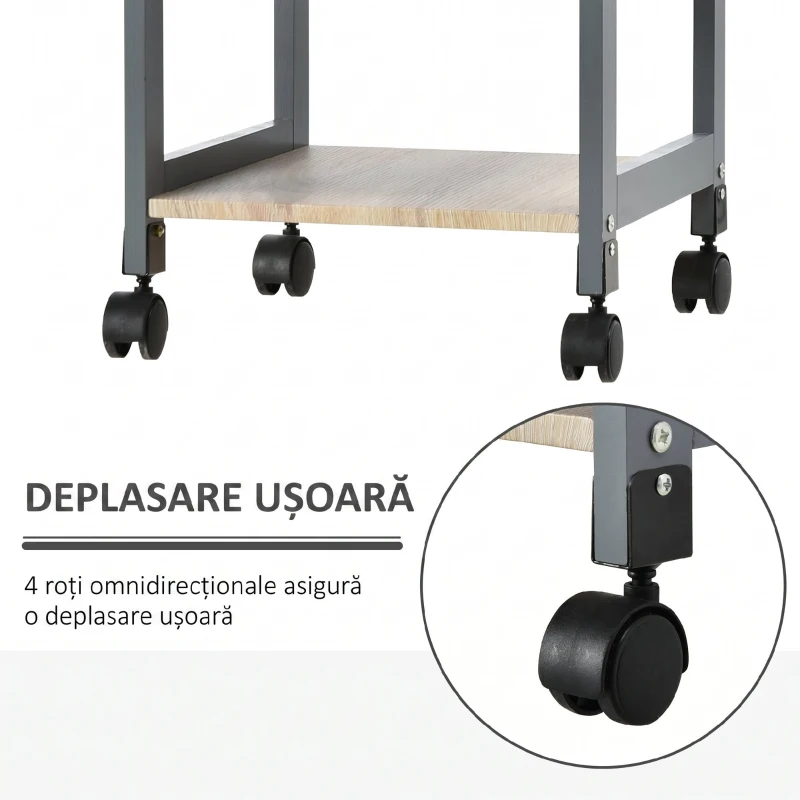 HOMCOM Cărucior de Bucătărie pentru Servire cu Sertar, 2 Rafturi și Tavă Detasabilă, 37x37x76cm, Gri
