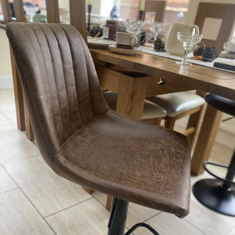 HOMCOM Breakfast Bar Stools Set of 2, 59-80cm Sitting Hight Leather Upholstered Bar Chairs - Brown