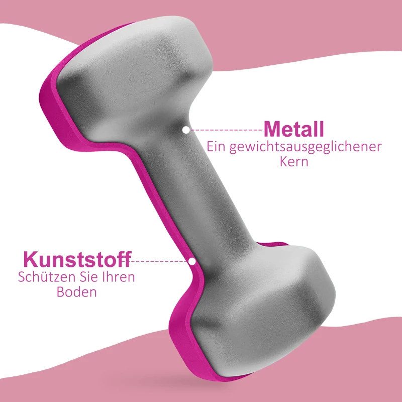 SPORTNOW 2 x 3 kg Kurzhantel-Set, sechseckiges Design, bodenfreundlich, rutschfest, Rosa
