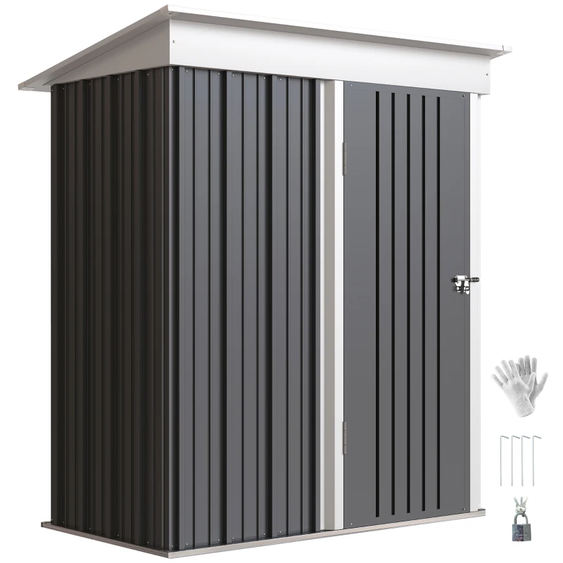 Outsunny Gartenschuppen, Outdoor-Geräteschuppen aus Wellstahl, Wanddesign, verstellbare Regalböden, verschließbare Tür Dunkelgrau