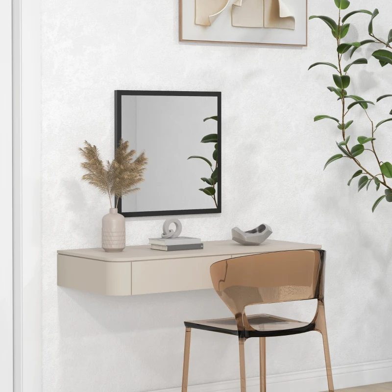 HOMCOM Miroir mural carré 50 x 50 cm, cadre en bois noir, idéal pour la salle de bain, salon ou chambre