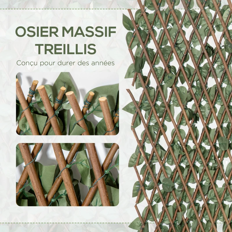 Outsunny Lot de 4 Haies Artificielles de Lierre Extensible, Feuilles Murale Brise-vue en Polyester Osier, 200 x 100 cm, Vert