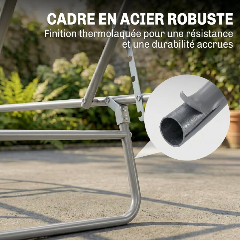 Outsunny Transat Bain de Soleil Pliable Chaise Longue Pliante Grand Confort Dossier Inclinable Multi-positions et Pare-Soleil réglable Dim. 187L x 58l x 36H cm Gris