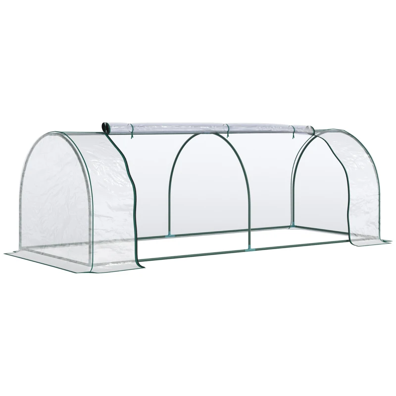 Outsunny Serre de Jardin Tunnel mini serre tunnel serre à tomates 2,5L x 1l x 0,8H m Grande Porte zippée bâche Plastique Transparent métal époxy Vert